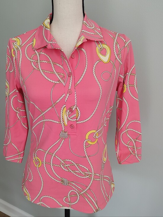 J. McLaughlin Tops - J. McLaughlin Catalina Cloth Pink Nautical Rope 3/4 Sleeve Button Collar Top S